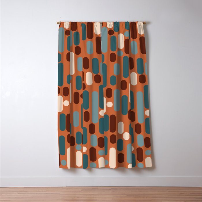Morningside Heights Mid Century Modern Pattern in Steel Blue, Cream, Maroon, Orange Window Curtain Gallery Image 3