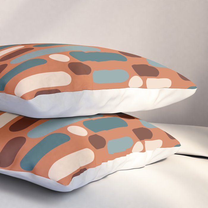 Morningside Heights Mid Century Modern Pattern in Steel Blue, Cream, Maroon, Orange Pillow Sham Gallery Image 3