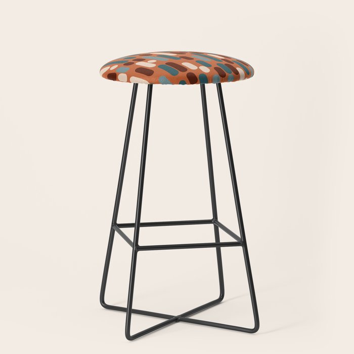 Morningside Heights Mid Century Modern Pattern in Steel Blue, Cream, Maroon, Orange Stool Gallery Image 1