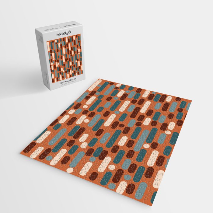 Morningside Heights Mid Century Modern Pattern in Steel Blue, Cream, Maroon, Orange Jigsaw Puzzle Gallery Image 2