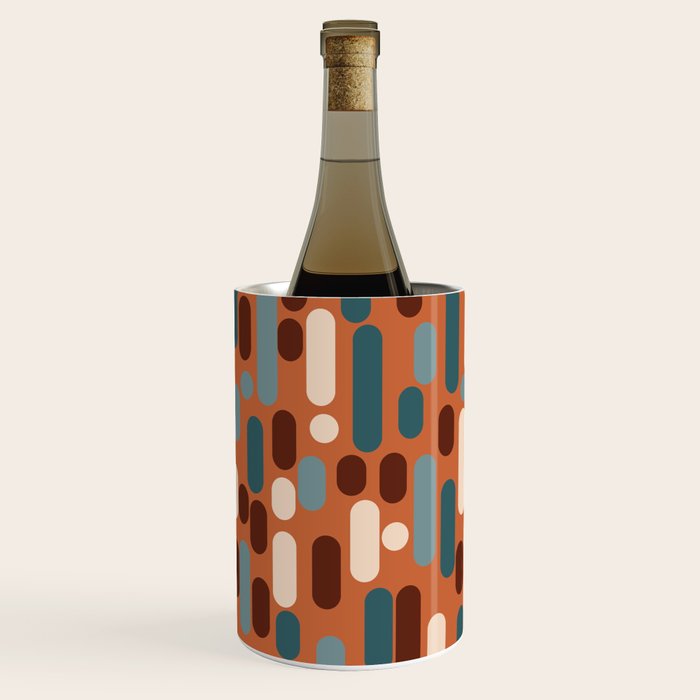 Morningside Heights Mid Century Modern Pattern in Steel Blue, Cream, Maroon, Orange Wine Chiller Gallery Image 2