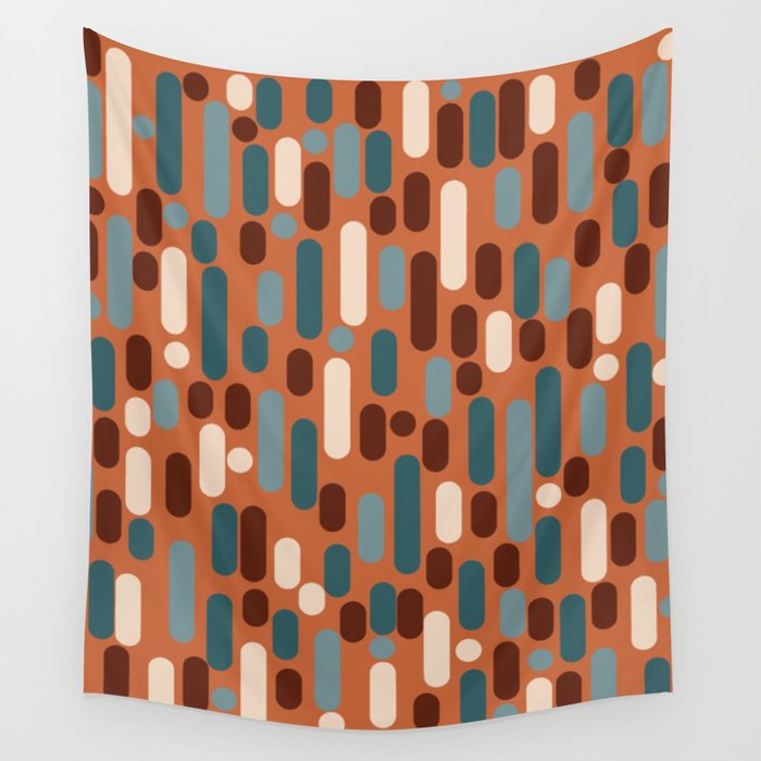 Morningside Heights Mid Century Modern Pattern in Steel Blue, Cream, Maroon, Orange Wall Tapestry Gallery Image 4