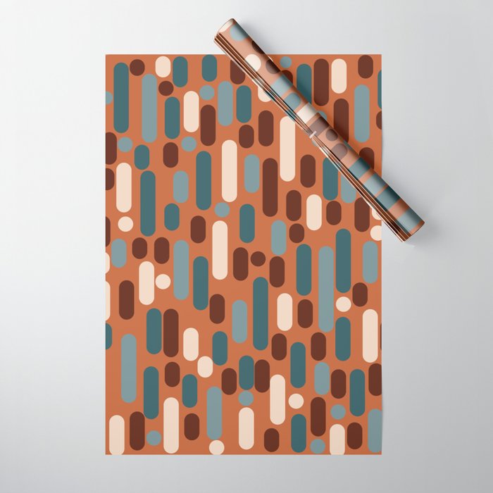 Morningside Heights Mid Century Modern Pattern in Steel Blue, Cream, Maroon, Orange Wrapping Paper Gallery Image 1
