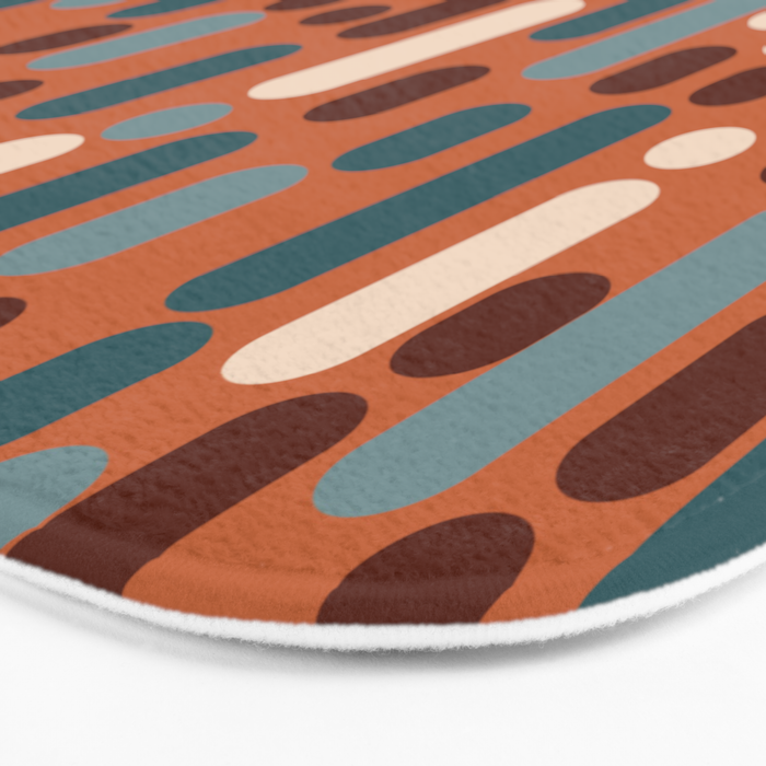 Morningside Heights Mid Century Modern Pattern in Steel Blue, Cream, Maroon, Orange Bath Mat Gallery Image 3