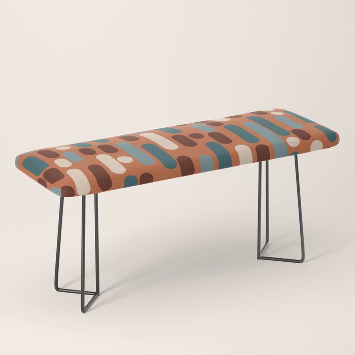 Morningside Heights Mid Century Modern Pattern in Steel Blue, Cream, Maroon, Orange Bench Gallery Image 1