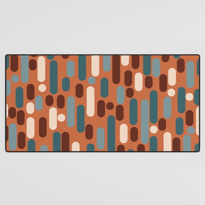Morningside Heights Mid Century Modern Pattern in Steel Blue, Cream, Maroon, Orange Desk Mat Gallery Image 3