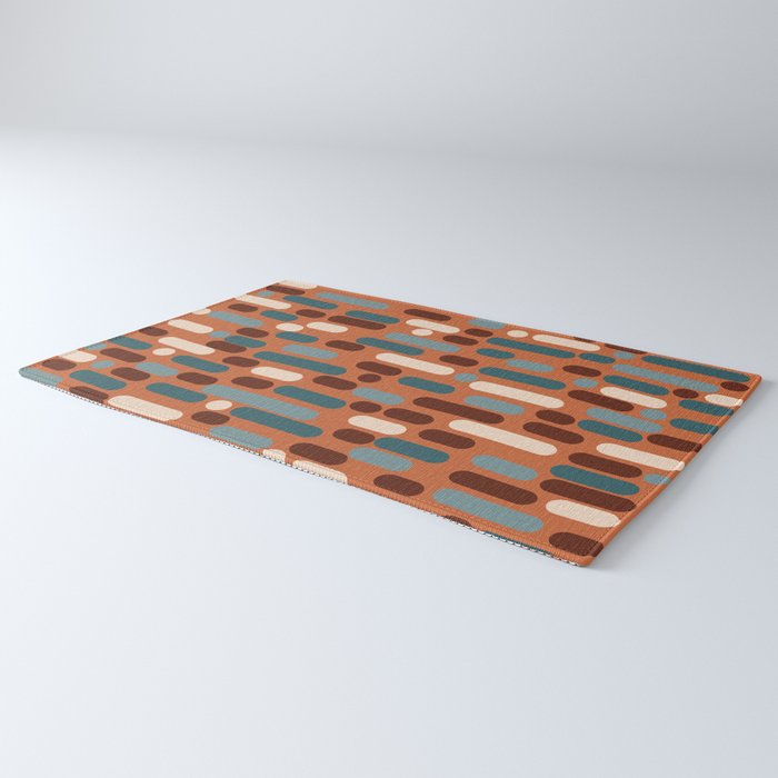 Morningside Heights Mid Century Modern Pattern in Steel Blue, Cream, Maroon, Orange Rug Gallery Image 3