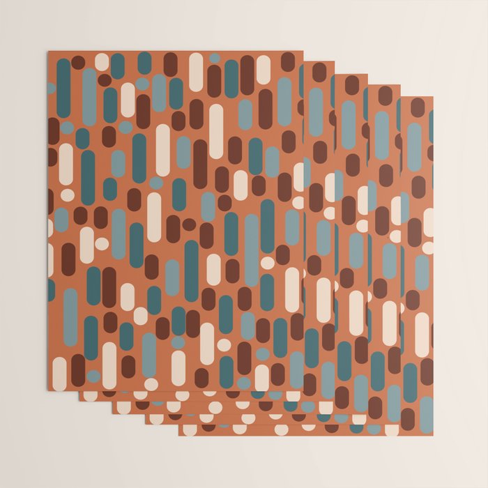 Morningside Heights Mid Century Modern Pattern in Steel Blue, Cream, Maroon, Orange Wrapping Paper Gallery Image 3