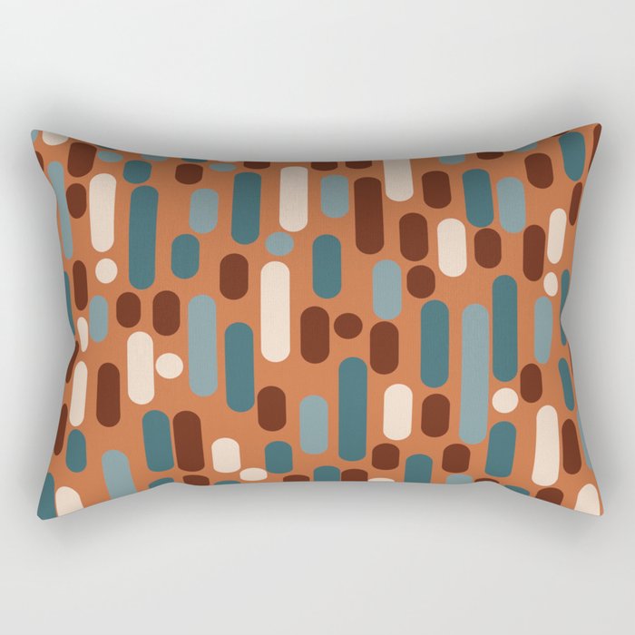 Morningside Heights Mid Century Modern Pattern in Steel Blue, Cream, Maroon, Orange Rectangular Pillow Gallery Image 1