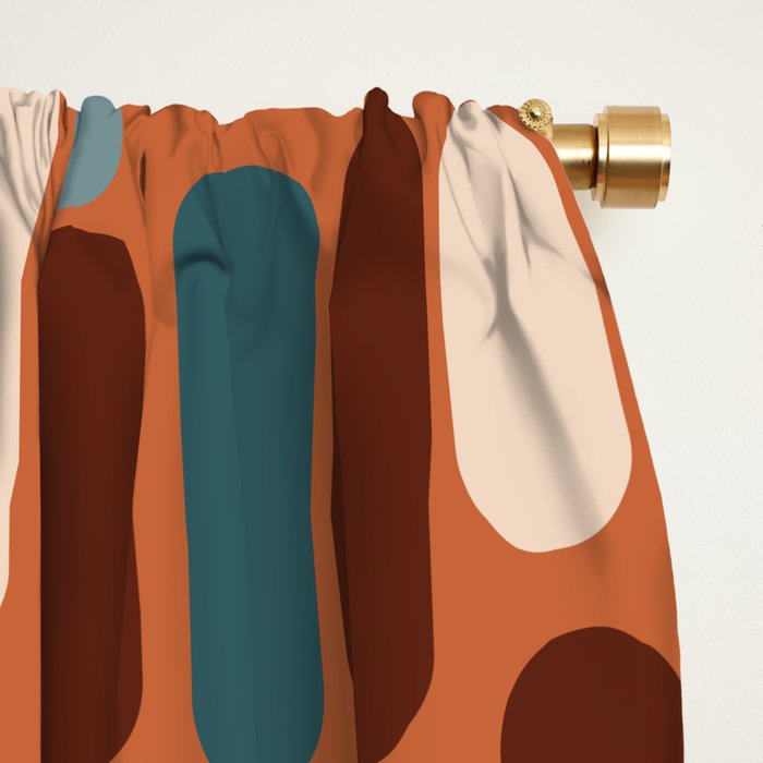 Morningside Heights Mid Century Modern Pattern in Steel Blue, Cream, Maroon, Orange Window Curtain Gallery Image 2