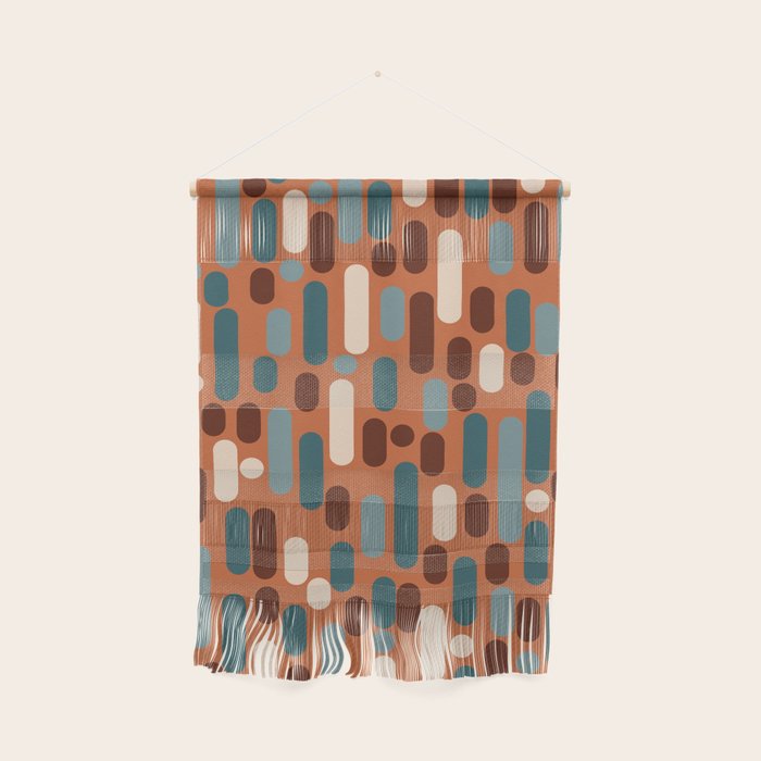 Morningside Heights Mid Century Modern Pattern in Steel Blue, Cream, Maroon, Orange Wall Hanging Gallery Image 1