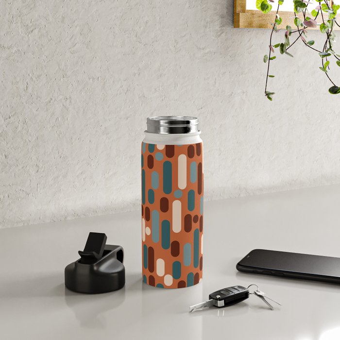 Morningside Heights Mid Century Modern Pattern in Steel Blue, Cream, Maroon, Orange Water Bottle Gallery Image 4