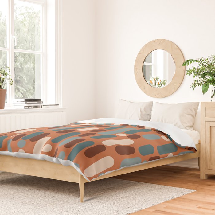 Morningside Heights Mid Century Modern Pattern in Steel Blue, Cream, Maroon, Orange Duvet Cover Gallery Image 2