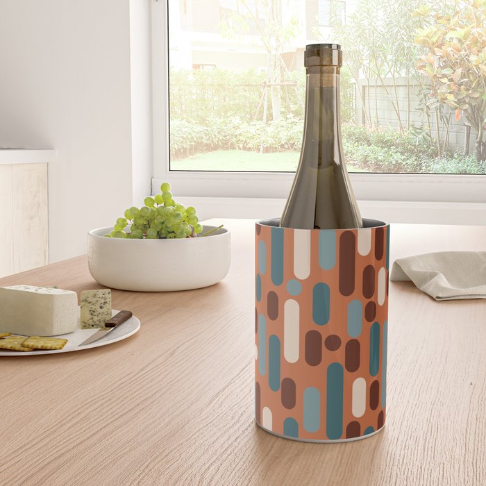 Morningside Heights Mid Century Modern Pattern in Steel Blue, Cream, Maroon, Orange Wine Chiller Gallery Image 4