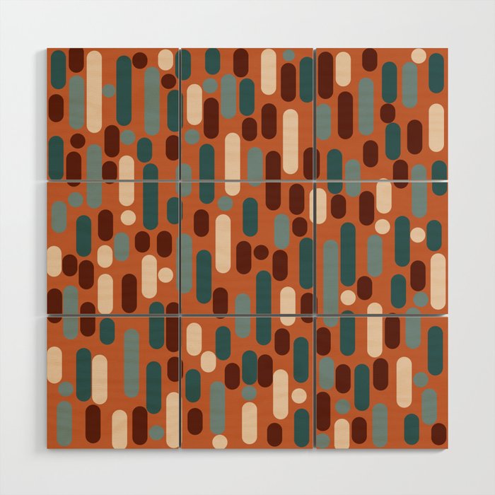 Morningside Heights Mid Century Modern Pattern in Steel Blue, Cream, Maroon, Orange Wood Wall Art Gallery Image 1