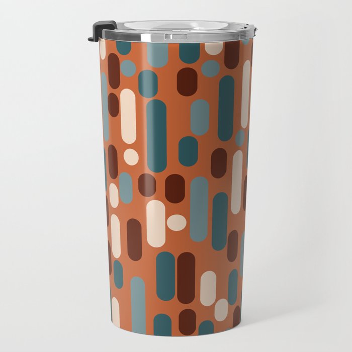 Morningside Heights Mid Century Modern Pattern in Steel Blue, Cream, Maroon, Orange Travel Mug Gallery Image 3