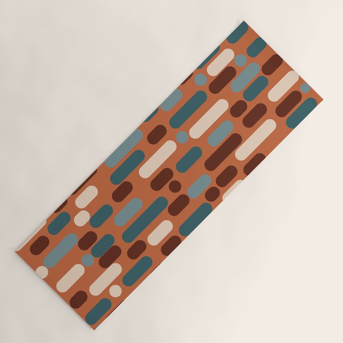 Morningside Heights Mid Century Modern Pattern in Steel Blue, Cream, Maroon, Orange Yoga Mat Gallery Image 1