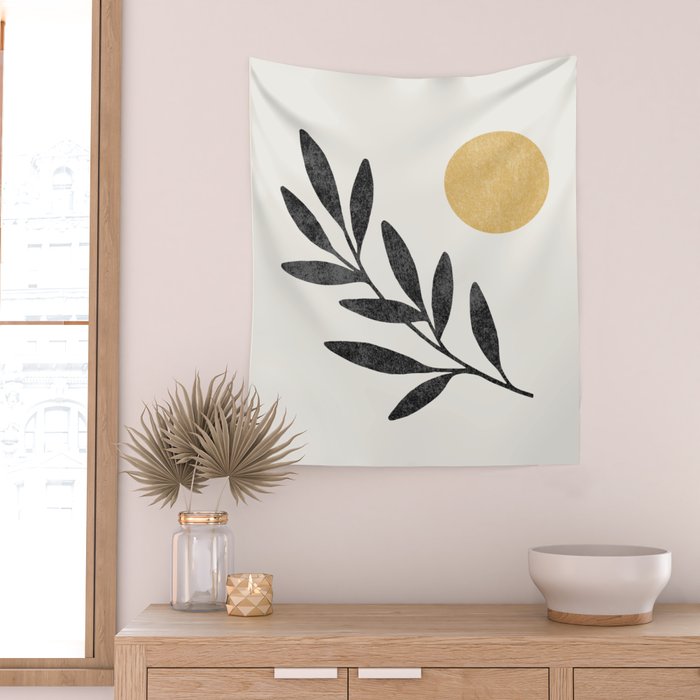 Leaf Sun 1 - Gold Black Wall Tapestry Gallery Image 2