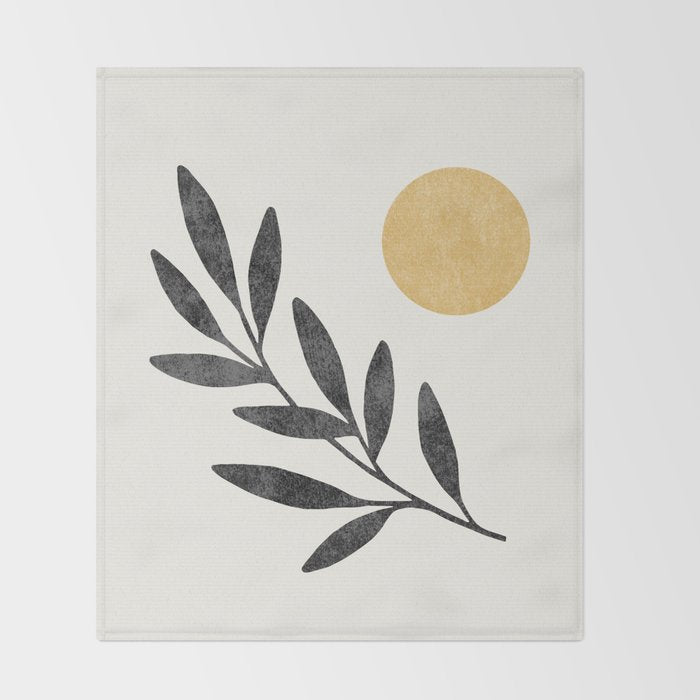 Leaf Sun 1 - Gold Black Throw Blanket Gallery Image 2