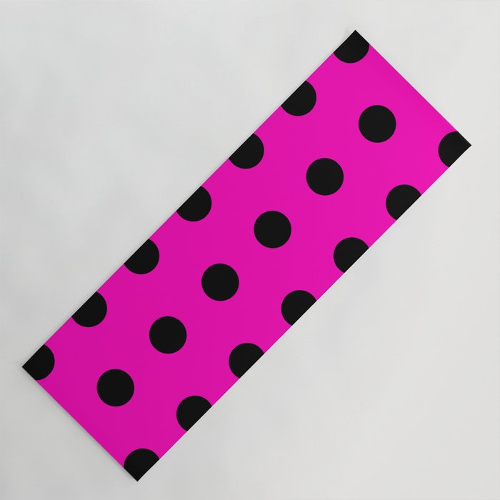 Hot Pink and Black Polka Dots Yoga Mat Gallery Image 1