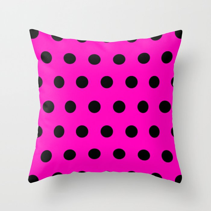Hot Pink and Black Polka Dots Throw Pillow Gallery Image 1
