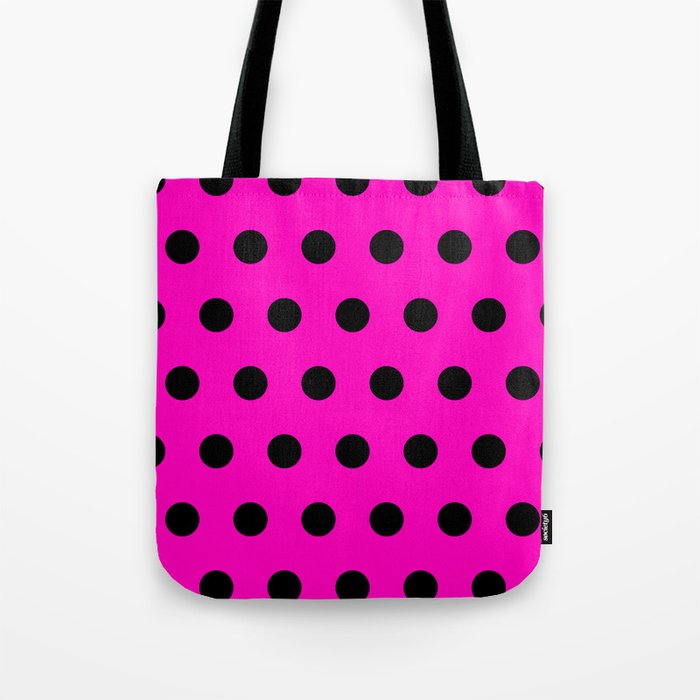 Hot Pink and Black Polka Dots Tote Bag Gallery Image 1
