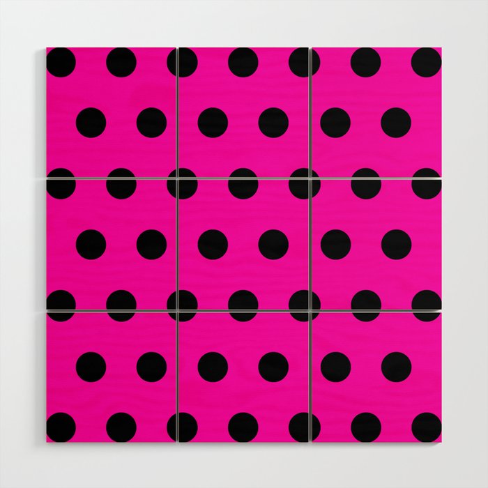 Hot Pink and Black Polka Dots Wood Wall Art Gallery Image 1
