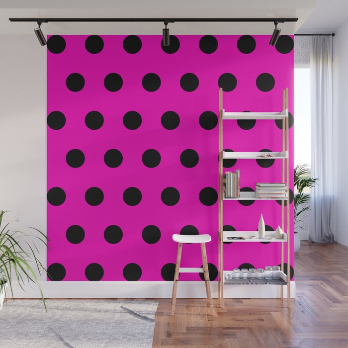 Hot Pink and Black Polka Dots Wall Mural Gallery Image 1