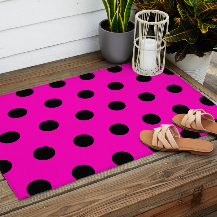 Hot Pink and Black Polka Dots Outdoor Rug Gallery Image 2