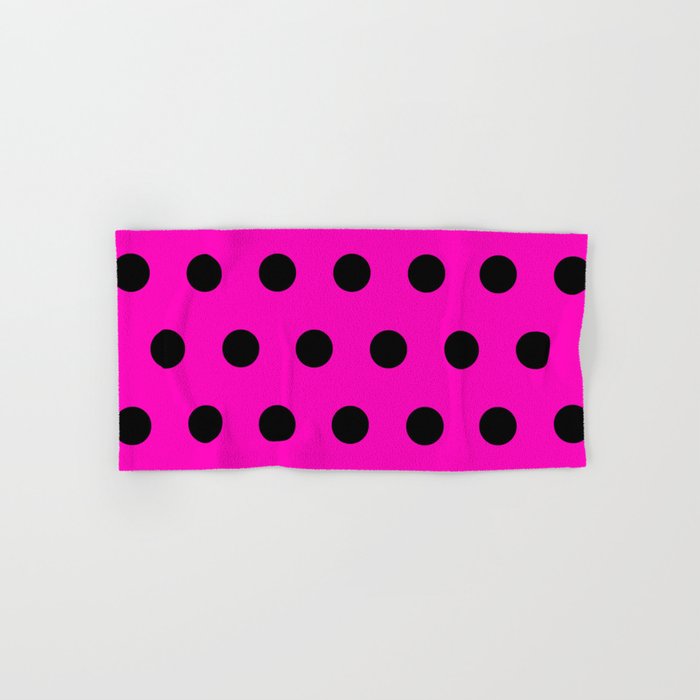 Hot Pink and Black Polka Dots Bath Towel Gallery Image 1