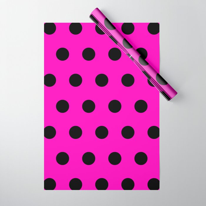 Hot Pink and Black Polka Dots Wrapping Paper Gallery Image 1