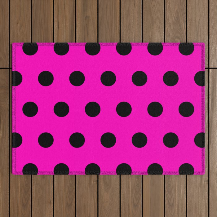 Hot Pink and Black Polka Dots Outdoor Rug Gallery Image 1