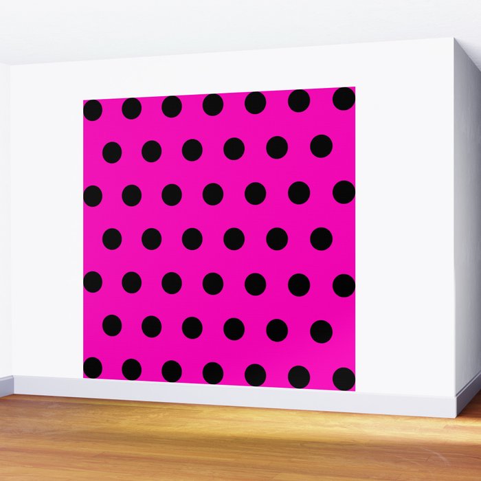 Hot Pink and Black Polka Dots Wall Mural Gallery Image 2