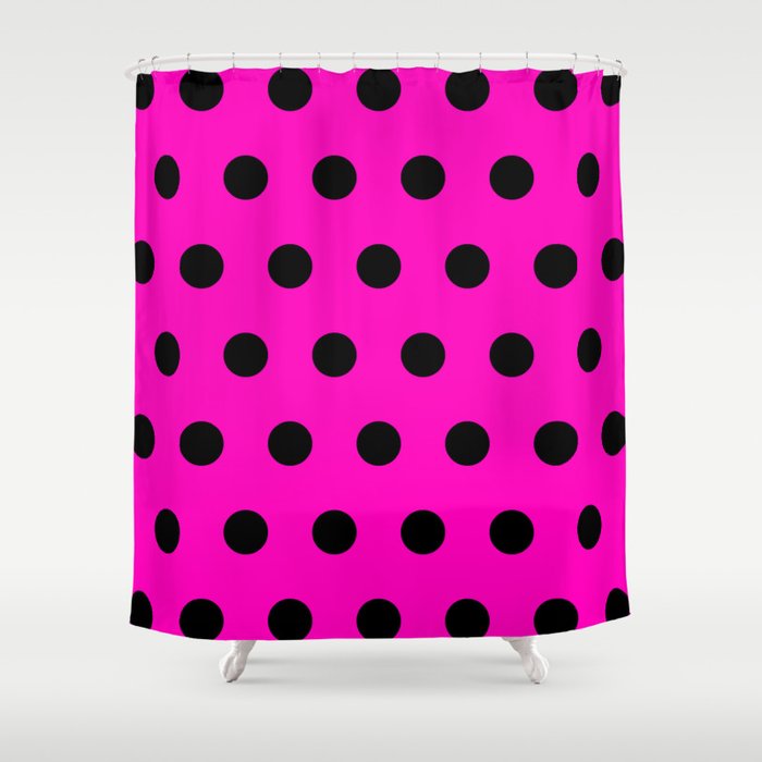 Hot Pink and Black Polka Dots Shower Curtain Gallery Image 1