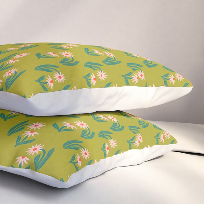 Pink Daisy Pattern - Green Pillow Sham Gallery Image 3