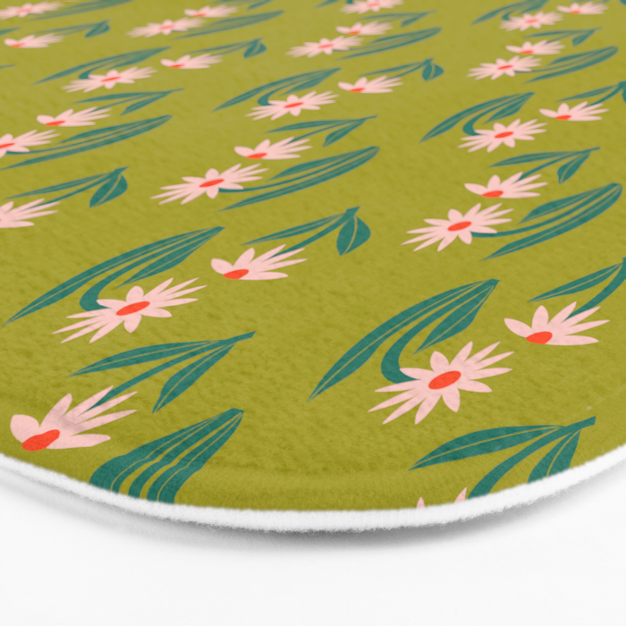 Pink Daisy Pattern - Green Bath Mat Gallery Image 3