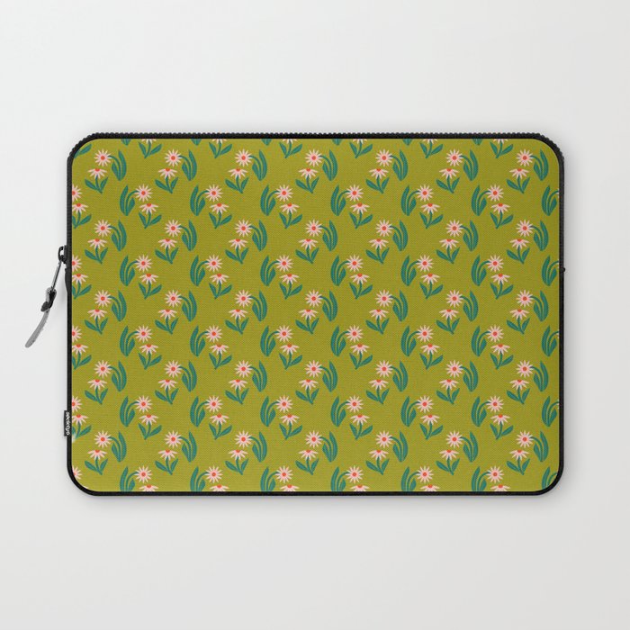 Pink Daisy Pattern - Green Laptop Sleeve Gallery Image 1