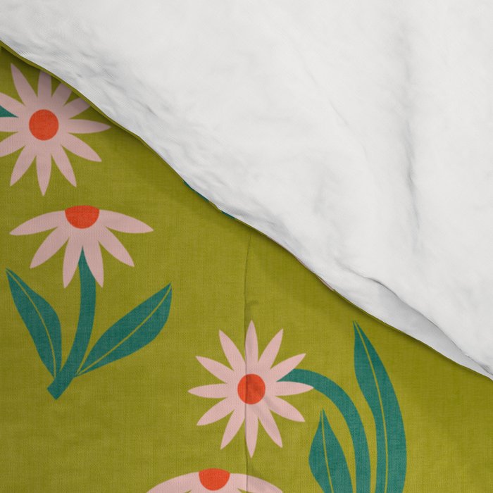 Pink Daisy Pattern - Green Comforter Gallery Image 4