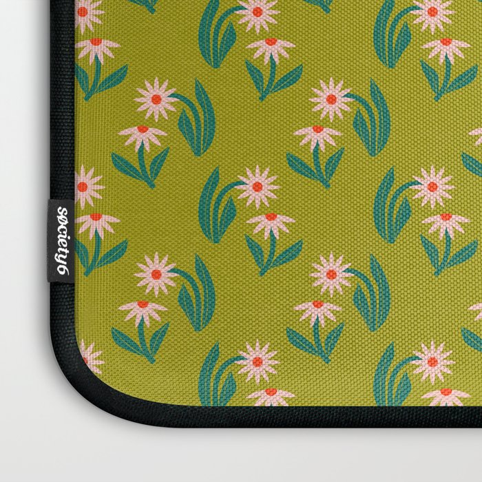 Pink Daisy Pattern - Green Laptop Sleeve Gallery Image 3