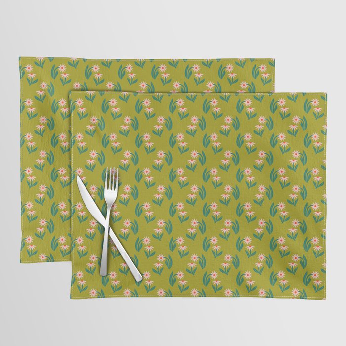 Pink Daisy Pattern - Green Placemat Gallery Image 1