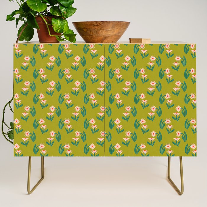 Pink Daisy Pattern - Green Credenza Gallery Image 1