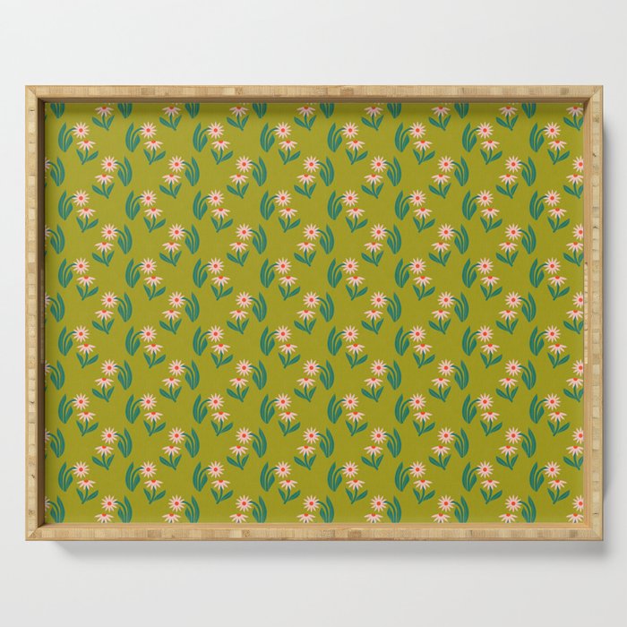 Pink Daisy Pattern - Green Serving Tray Gallery Image 1