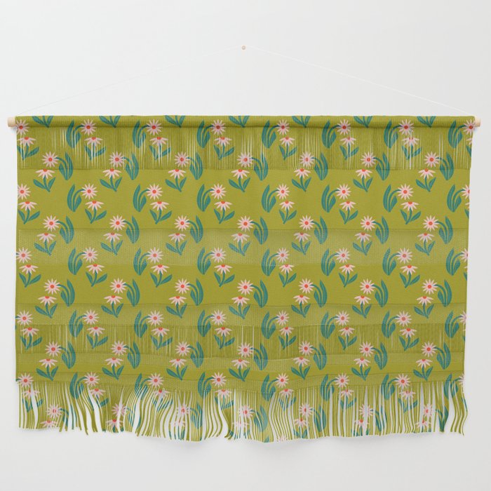 Pink Daisy Pattern - Green Wall Hanging Gallery Image 1