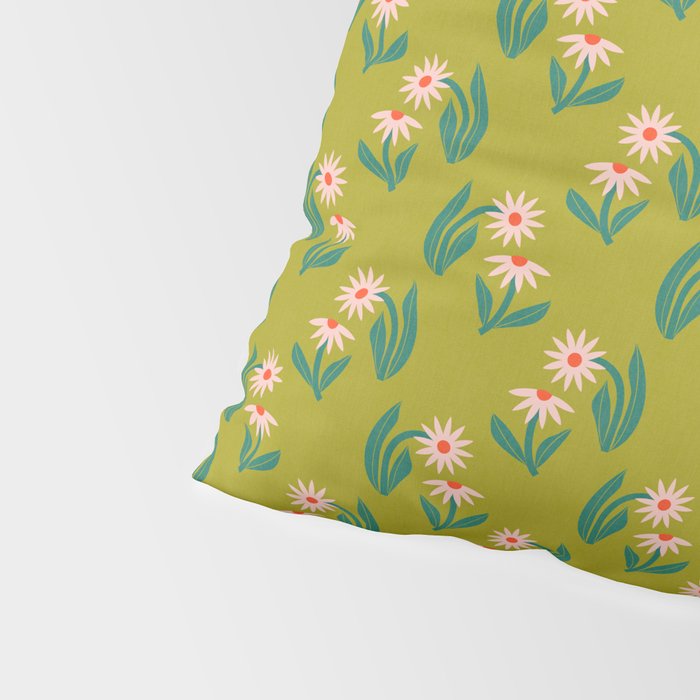 Pink Daisy Pattern - Green Pillow Sham Gallery Image 4