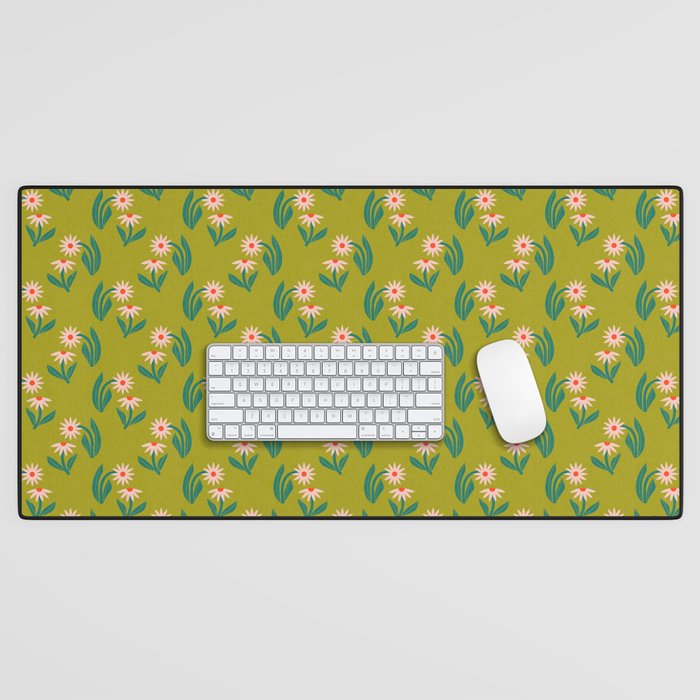 Pink Daisy Pattern - Green Desk Mat Gallery Image 1
