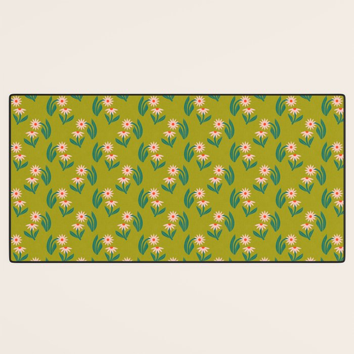 Pink Daisy Pattern - Green Desk Mat Gallery Image 3