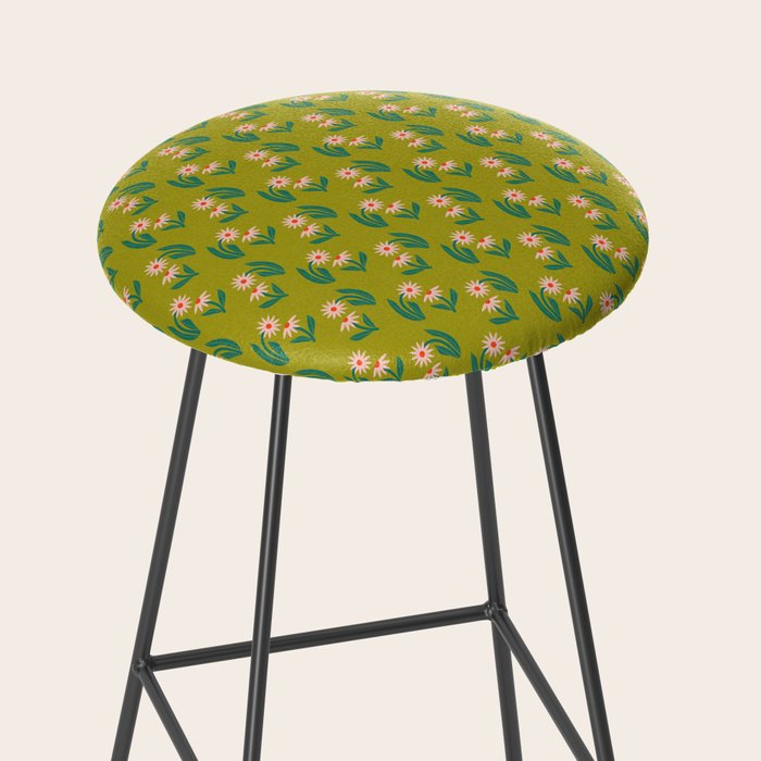 Pink Daisy Pattern - Green Stool Gallery Image 2