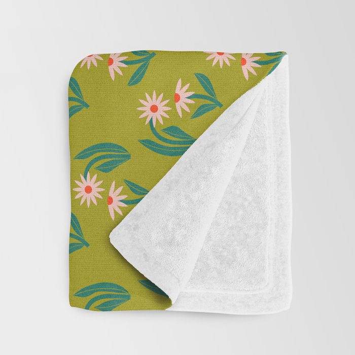 Pink Daisy Pattern - Green Throw Blanket Gallery Image 3