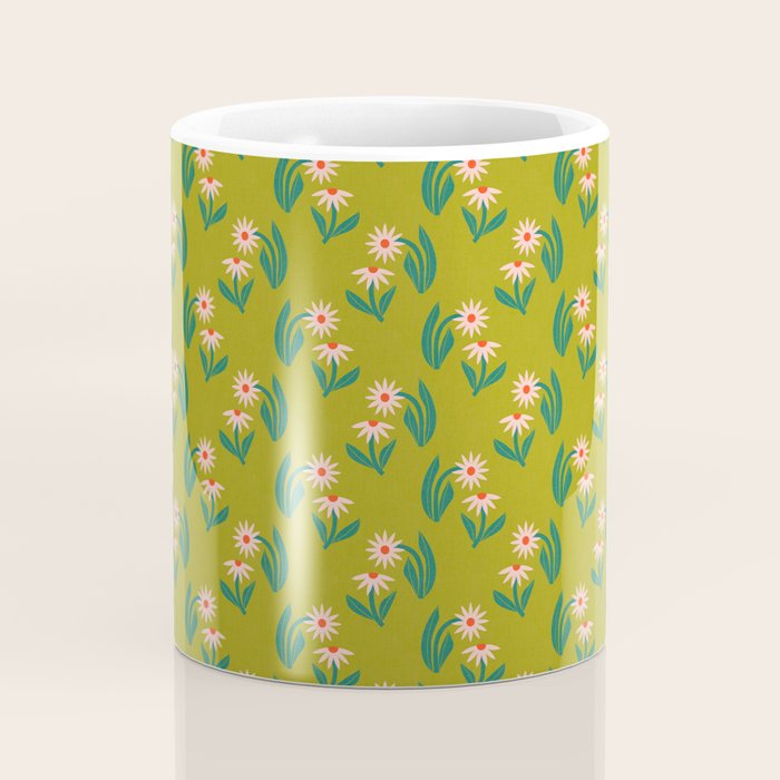 Pink Daisy Pattern - Green Coffee Mug Gallery Image 4