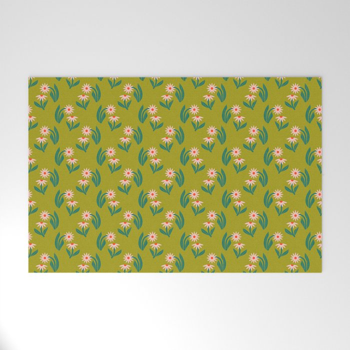 Pink Daisy Pattern - Green Welcome Mat Gallery Image 1